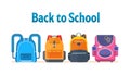 Back to school backpacks set vector cartoon isolated illustration Royalty Free Stock Photo