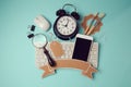 Back to school badge design with smartphone, keyboard and clock. Creative design hero header image.