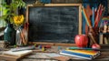 Back to School Banner with Blackboard and Supplies Royalty Free Stock Photo