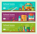 Back To School banner concept design. Vector horizontal banners of education with school items. Royalty Free Stock Photo