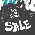 Back to school. Banner in the form of a blackboard, chalk drawings on a black background. School and office supplies Royalty Free Stock Photo