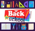 Back to School Banner with Learning Accessories Royalty Free Stock Photo