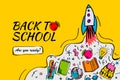 Back to school banner, poster with doodles, vector illustration. Royalty Free Stock Photo