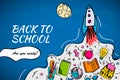 Back to school banner, poster with doodles, vector illustration. Royalty Free Stock Photo