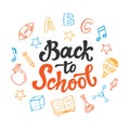 Back to school banner template with hand drawn school supplies icons Royalty Free Stock Photo