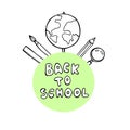 Back to School banner with texture from colorful line art icons of of education, science objects and office supplies on Royalty Free Stock Photo