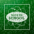 Back to School banner with texture from line art icons of education, science objects and office supplies on the green Royalty Free Stock Photo
