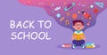 Back to school banner vector illustration with boy reading book
