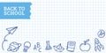 Back to school banner, vector notebook doodle paper background, vector illustration Royalty Free Stock Photo