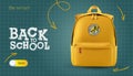 Back to school banner, yellow backpack and chalk lettering