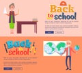 Back to School Banners with Teacher Vector Set Royalty Free Stock Photo