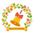 Back to school bell and autumn leavs