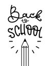 Back to school. Black hand lettering on white background. Pencil icon. Vector illustration, flat design Royalty Free Stock Photo