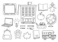 Back to school black and white icons set. Vector educational clipart collection with line objects. Outline college, school or Royalty Free Stock Photo