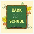 Back to School, Blackboard with Autumn leaves, Green board, lettering, smile Royalty Free Stock Photo