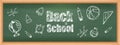 Back to school blackboard vector background, green chalkboard kindergarten wallpaper, chalk doodle.