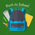 Back to School. Blue Backpack. Office Supplies Royalty Free Stock Photo