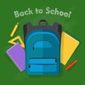 Back to School. Blue Backpack. Office Supplies