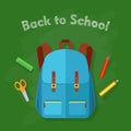 Back to School. Blue Backpack with Two Pockets. Royalty Free Stock Photo