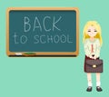 Back to school board cheerful girl satchel first of September Cartoon Design Vector Illustration Royalty Free Stock Photo