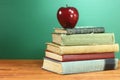 Back to School Books and Apple With Chalkboard Royalty Free Stock Photo