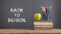 Back To School. Books, apple, pencils Royalty Free Stock Photo