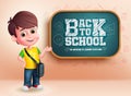 Back to school boy character vector design. School young little kid presenting and teaching concept. Royalty Free Stock Photo