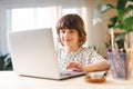 Back to school. Boy at home with laptop Royalty Free Stock Photo