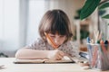 Back to school. Boy at home with laptop Royalty Free Stock Photo