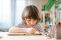 Back to school. Boy at home with laptop Royalty Free Stock Photo