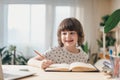 Back to school. Boy at home with laptop Royalty Free Stock Photo