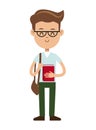 Back to school boy nerd book glasses and bag Royalty Free Stock Photo