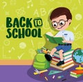 Back to school boy student vector banner. Back to school text with space and smart pre-school, boy student character. Royalty Free Stock Photo