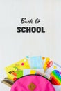 Back to school. Bright colorful school supplies for school or college on white background.Stationery for school children`s studie