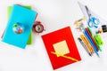 Back to school. Colorful stationery, textbooks and notebooks Royalty Free Stock Photo