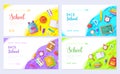 Back to school brochure card set. Student template of flyear, web banner, ui header, enter site. College education