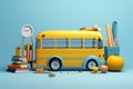 Back-to-School Bus Loaded with Supplies: A Vibrant Illustration. Generative AI