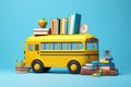 Back-to-School Bus Loaded with Supplies: A Vibrant Illustration. Generative AI