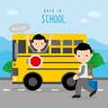 Back To School Bus Road Boy Children Student Cartoon Character Vector