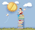 Back to school card with boy, books and sun Royalty Free Stock Photo