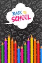 Back to school card color pencils on blackboard Royalty Free Stock Photo
