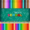 Back to school card with colorful pencils and markers Vector realistic. Chalk board backgrounds Royalty Free Stock Photo