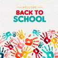 Back to school card of diverse children hand print