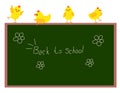 back to school. Card with funny chickens