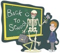 Back to school card with a funny skeleton