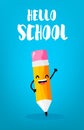 Back to school card with happy cartoon pencil. Vector Royalty Free Stock Photo