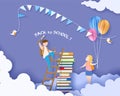 Back to school card kids and books Royalty Free Stock Photo