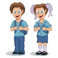 Back to School. Cartoon school boy and the girl. Hand drawing of student with a backpack. School kids concept. Happy school child Royalty Free Stock Photo