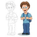 Back to School. Cartoon school boy. Hand drawing of student with a backpack. School kids concept. Happy school children in uniform Royalty Free Stock Photo