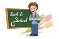 Back to School. Cartoon school girl and boy. Hand drawing of student with a backpack. School kids concept. Happy school children Royalty Free Stock Photo